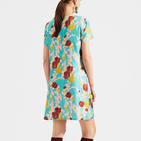 NWT La Double J Size L Large Mini Swing Dress Winter Rose Turchese in Silk Twill - Picture 2 of 9